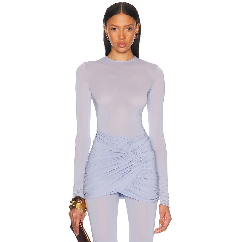 Alexandre Vauthier Long Sleeve Bodysuit in Iris Blue
